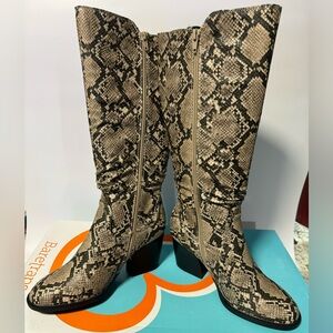 Baretraps Natu Lilly Womens Animal Print Multicolored Wide Calf Zippered Boots